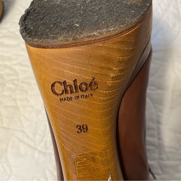 CHLOÉ Brown Leather Lace Up Ankle Platform Boot Knit Top Booties Size 39 US 8.5 - Picture 11 of 16